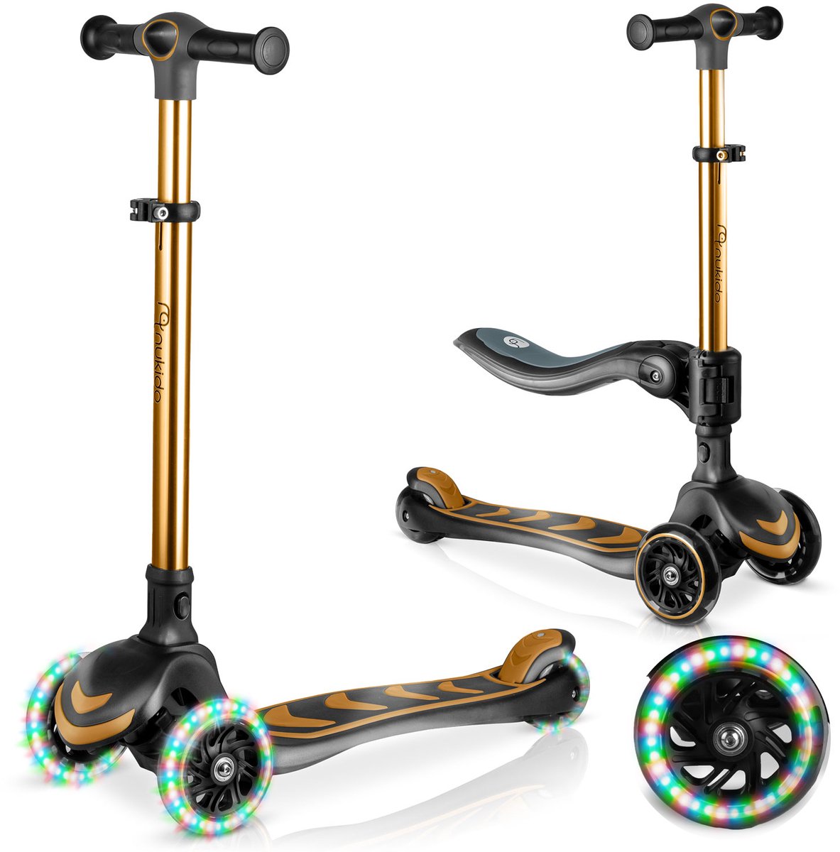 Driewieler step voor kinderen balansstep met zitje Nukido Flippo - goud Driewieler kopen online