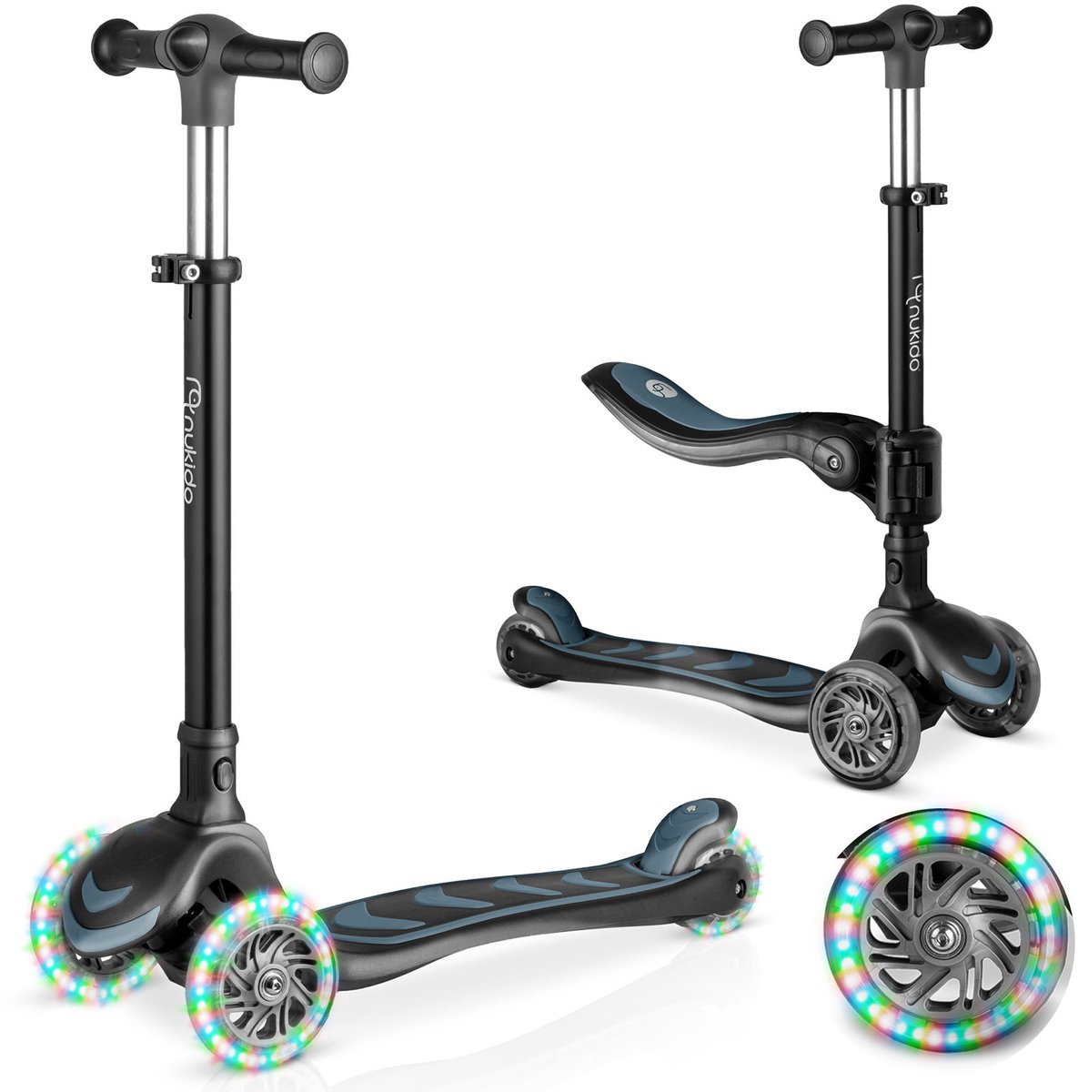 driewieler step voor kinderen balansstep met zitje nukido flippo zwart