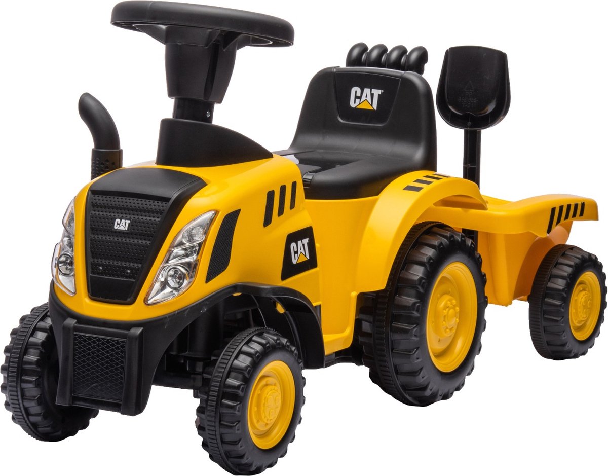 Eco Toys - CAT Tractor Loopauto - Geel/Zwart - Met Aanhanger, Schep & Hark - Claxon & Verlichting - Vanaf 12 Maanden - Max. 25 kg Loopauto kopen online