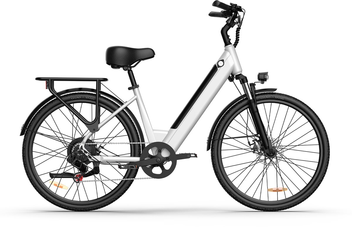 elektrische fiets actieradius 80km verwijderbare batterij 36v13ah motor 250w shimano 7 versnellingen 26 inch city commuter ebike wit