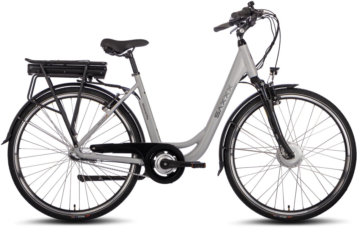 elektrische fiets saxxx 250w motor 375wh uitneembare accu max 90 km actieradius lage instap 3 versnellingen bagagedrager 25kg 95 montage klaar zadelpenhoogte 50 cm