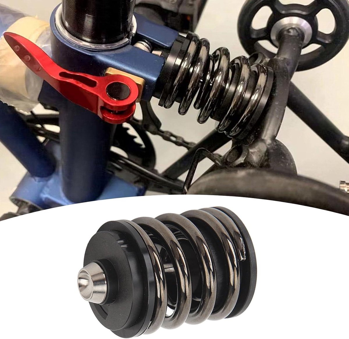 fiets achterschokbreker van staal en technische kunststoffen voor vouwfiets met cnc verwerking achterveer schokdemper voor duurzaamheid zwart