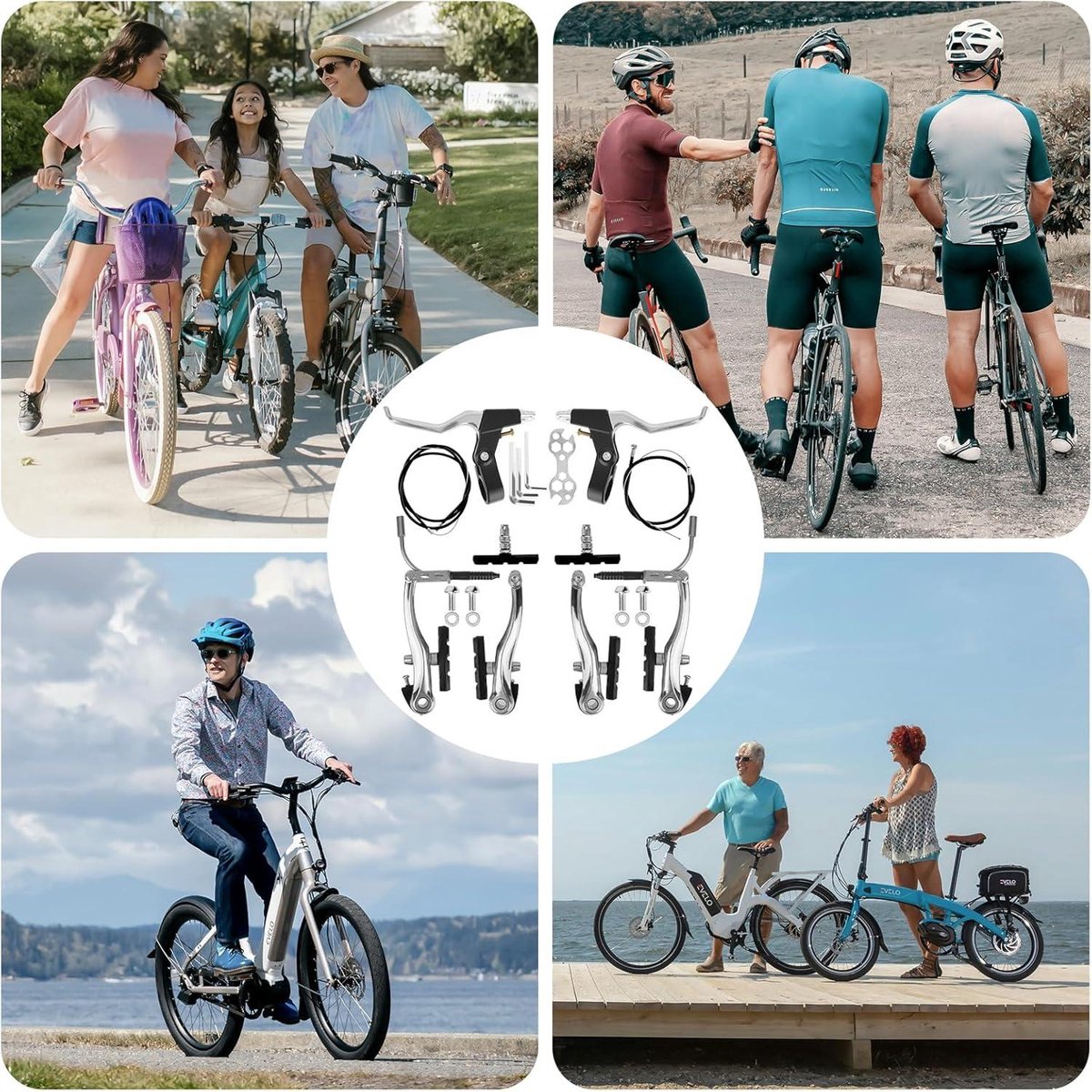 fietsremmenset v rem voor en achter aluminium remmen met remkabel mountainbike stadsfiets vouwfiets zilver