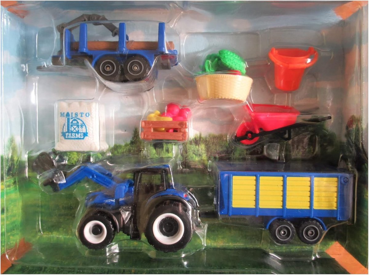 Grote Diecast Tractor Boerderij Speelgoed Set met Diverse Aanhangers Schaal 1:64 Blauw Speelgoedkruiwagen kopen online
