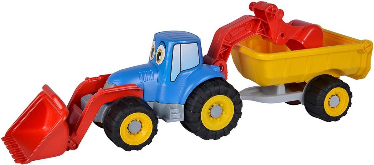 grote trekker met aanhanger zandspeelgoed voor buiten
