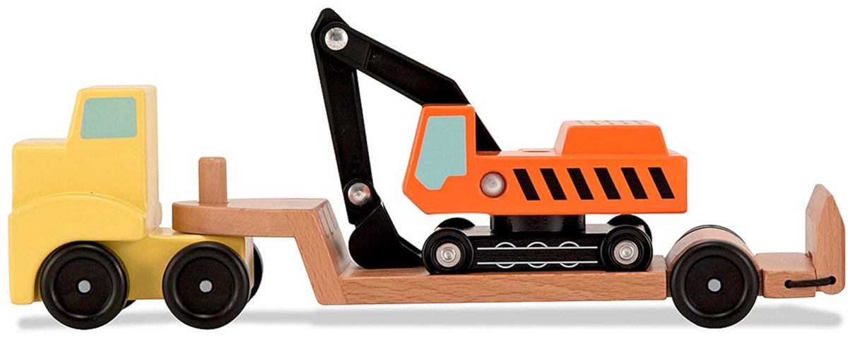 grote werklunchtruck met afhaalbare graafmachine en trailer bouwspeelgoed