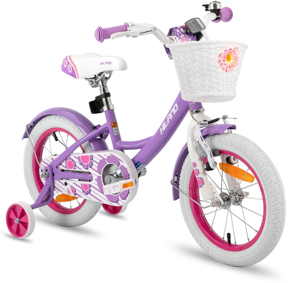 Hiland Kinderfiets - 14 Inch - Voor Jongens & Meisjes - Met Mandje, Bel & Bagagedrager - Inclusief Zijwieltjes Kinderfiets kopen online