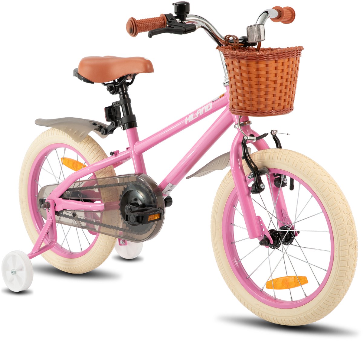 Hiland Meisjesfiets - 14 Inch - Met Mandje & Zijwieltjes - Handrem & Terugtraprem - Roze Kinderfiets kopen online