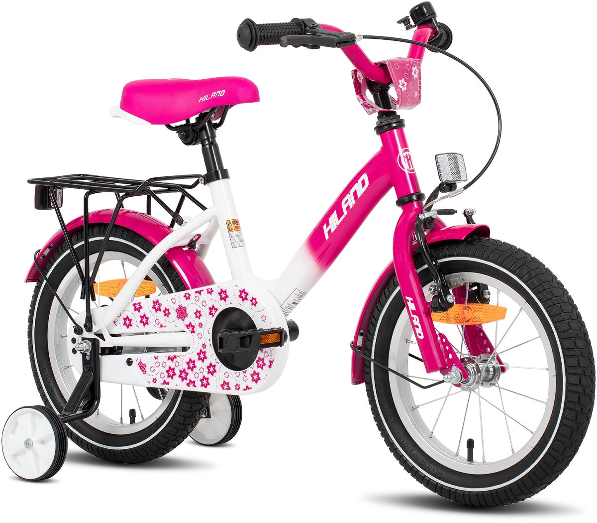 Hiland Starry Meisjesfiets - 16 Inch - Inclusief Zijwieltjes & Bagagedrager - Handrem & Terugtraprem - Roze Kinderfiets kopen online