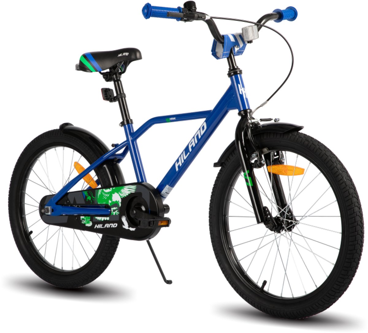 Hiland Stoere Jongensfiets - 20 Inch - Met Zijwieltjes & Standaard - Handrem & Terugtraprem - Blauw Kinderfiets kopen online