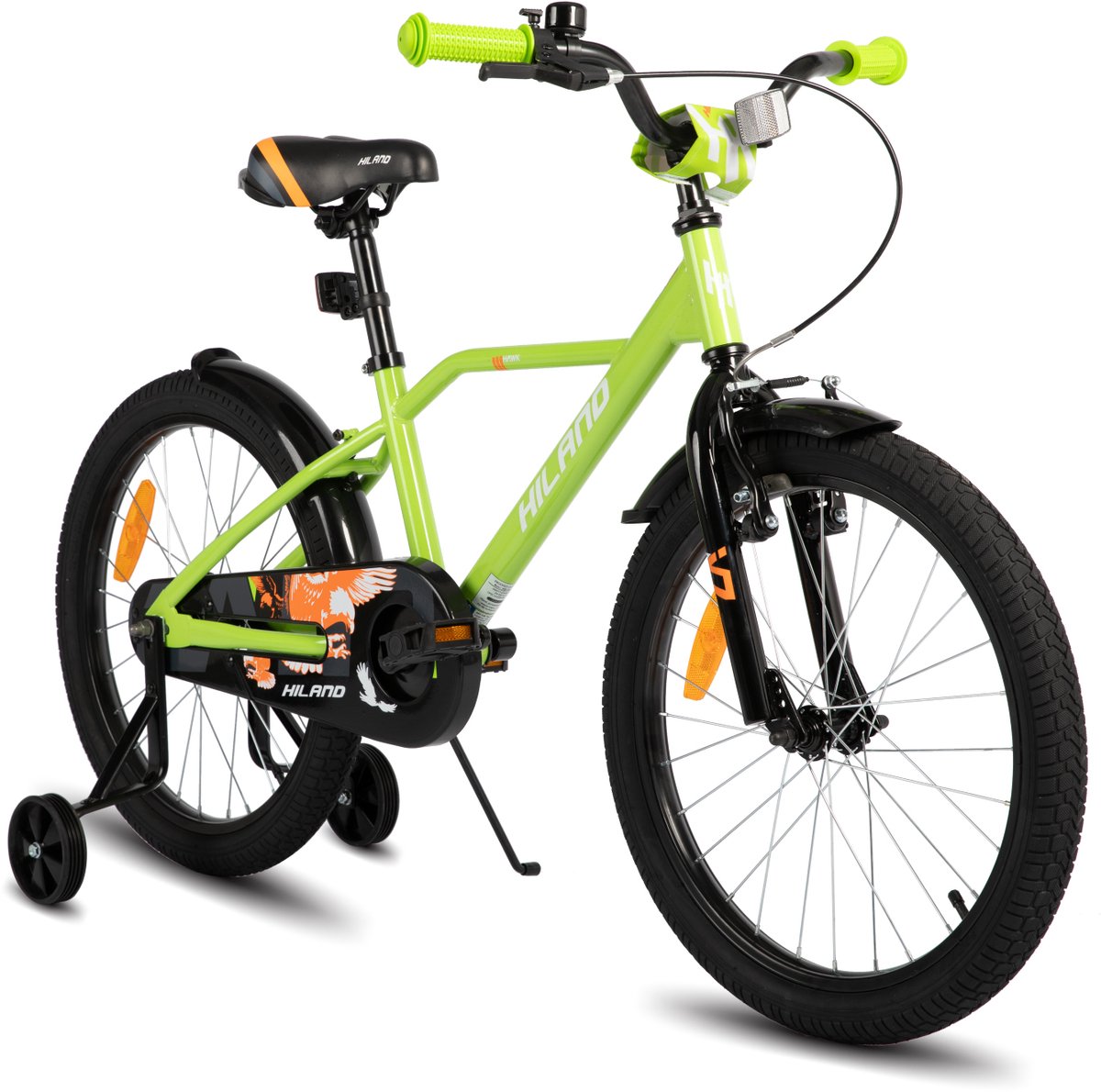hiland stoere jongensfiets 20 inch met zijwieltjes standaard handrem terugtraprem groen