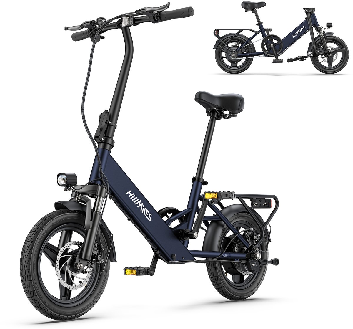 hillmiles mile1 elektrische fiets motor 250w actieradius 60km 14 inch 25km 36v 10 4ah vouwbaar e bike stads e bikes e nederland blauw