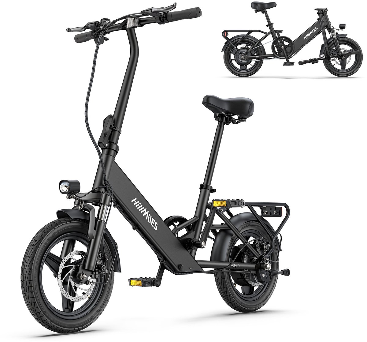 hillmiles mile1 elektrische fiets motor 250w actieradius 60km 14 inch 25km 36v 10 4ah vouwbaar e bike stads e bikes e nederland zwart