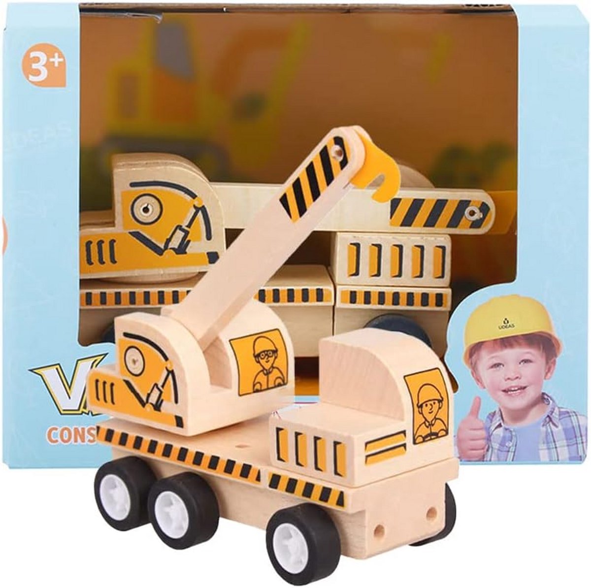 Houten Kraanwagen met Beweegbare Delen - Kleurrijk Bouwvoertuig voor Jongens en Meisjes vanaf 3 Jaar - Leren door Spel met Houten Speelgoed voor Fijne Motoriek en Creativiteit Speelgoedkruiwagen kopen online