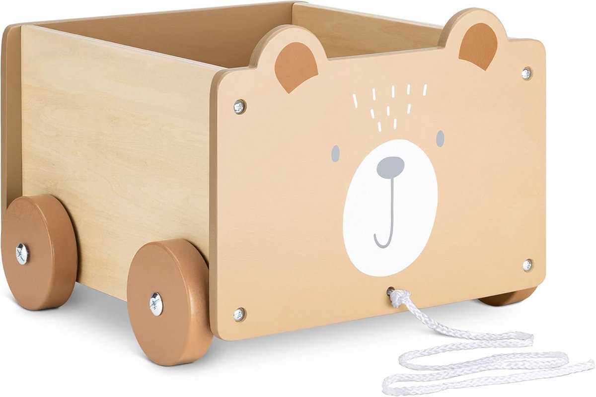 houten speelgoedkist op wieltjes met trekkoord opbergbox voor kinderen