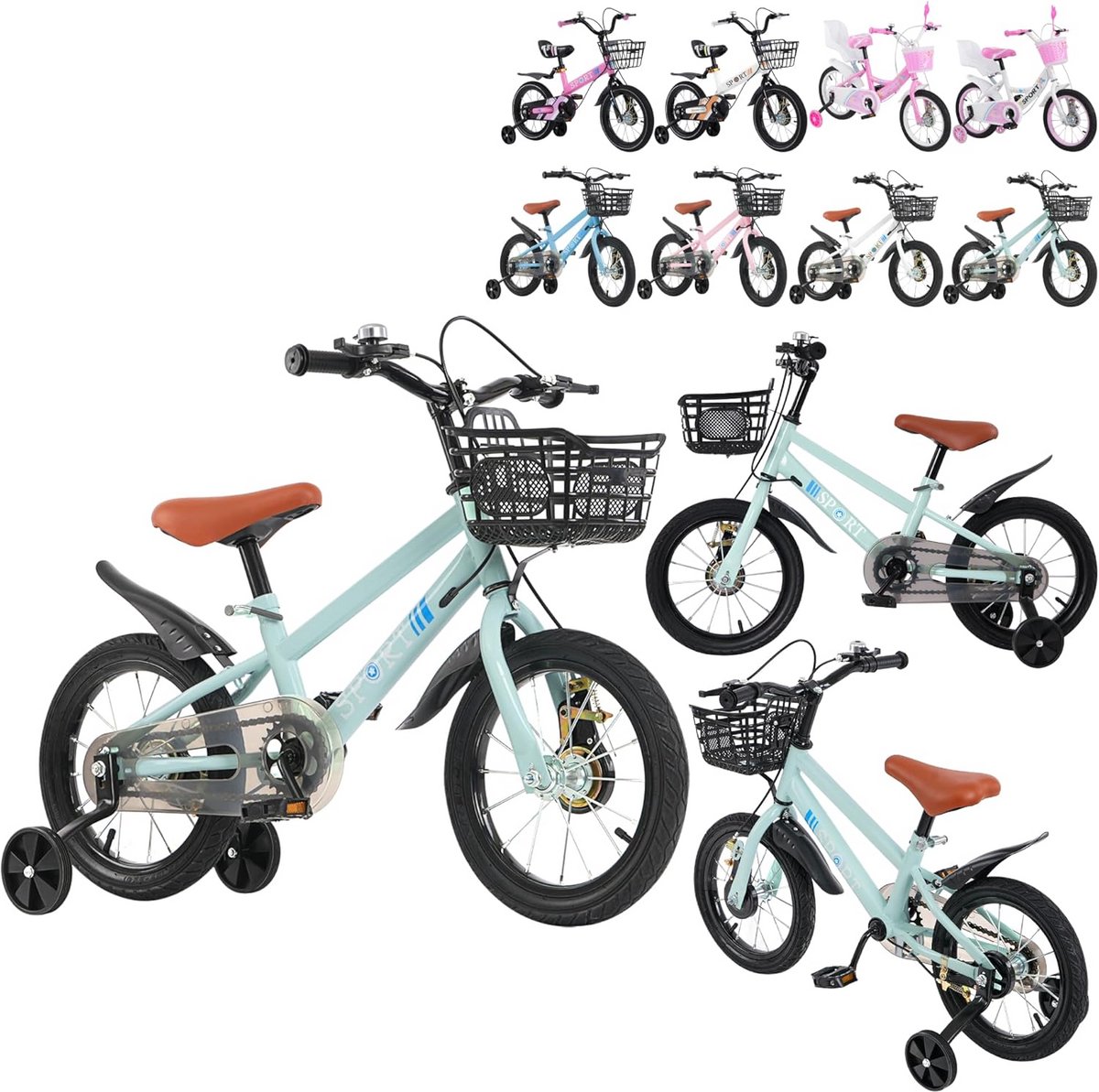 Kinderfiets 12/14/16 inch met mand en steunwielen voor meisjes en jongens van 2 tot 8 jaar Kinderfiets kopen online
