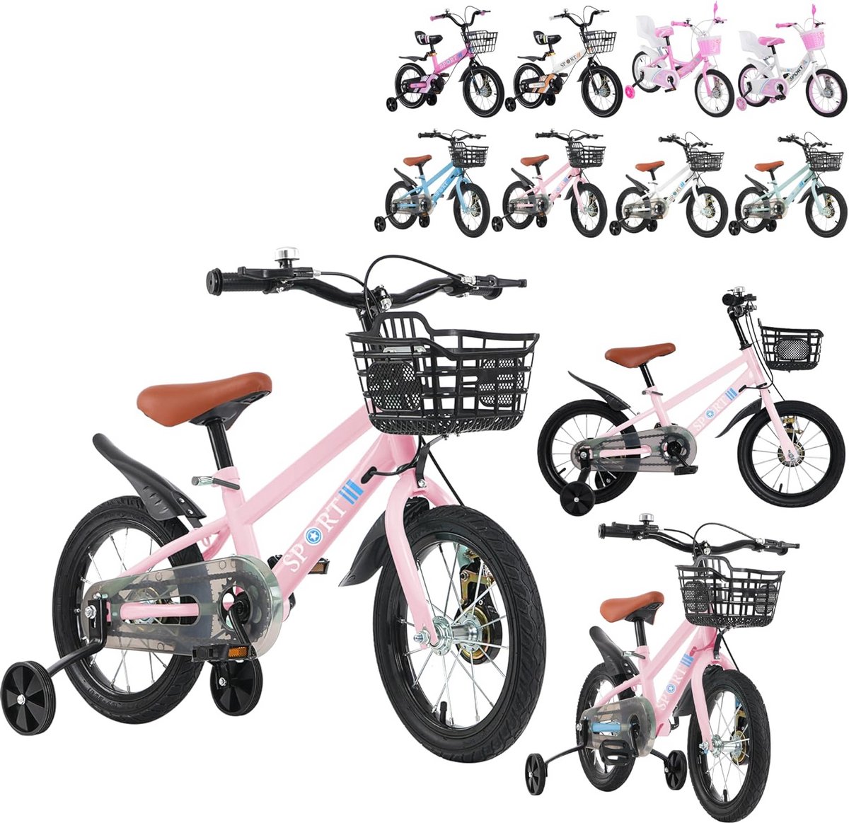 Kinderfiets 12, 14, 16 inch met zijwielen en mand voor 2 tot 8 jaar Kinderfiets kopen online