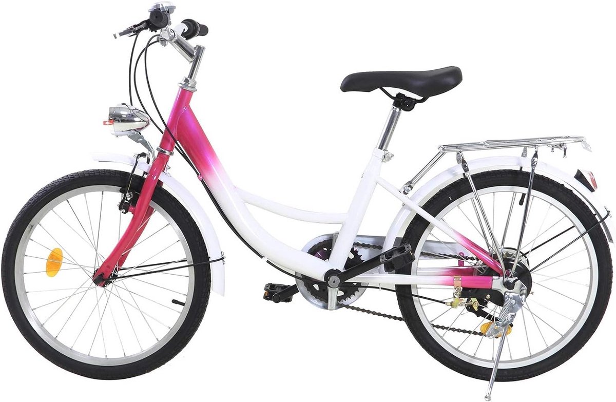 Kinderfiets 20 inch met 6 Versnellingen Meisjes en Jongens Fiets Roze Wit Kinderfiets kopen online
