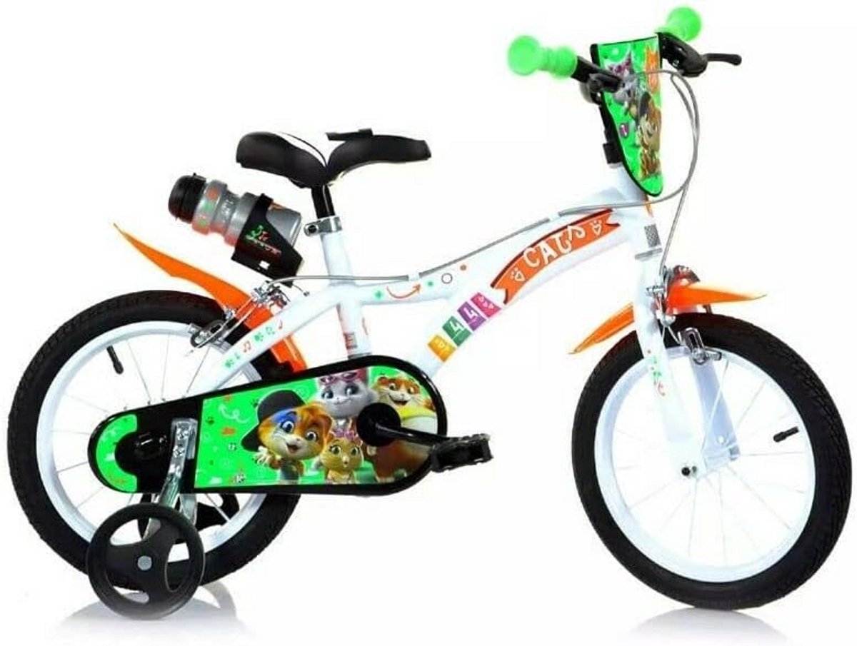Kinderfiets Jongen 14 inch Wit Oranje Groen met Handremmen Kinderfiets kopen online