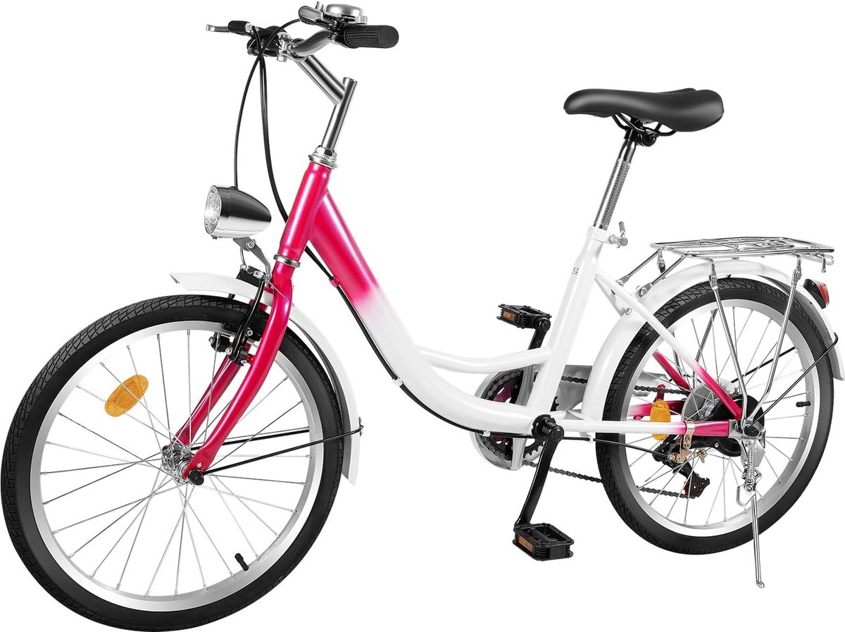 kinderfiets meisjes 20 inch 6 versnellingen roze wit stadsfiets voor 145 165 cm