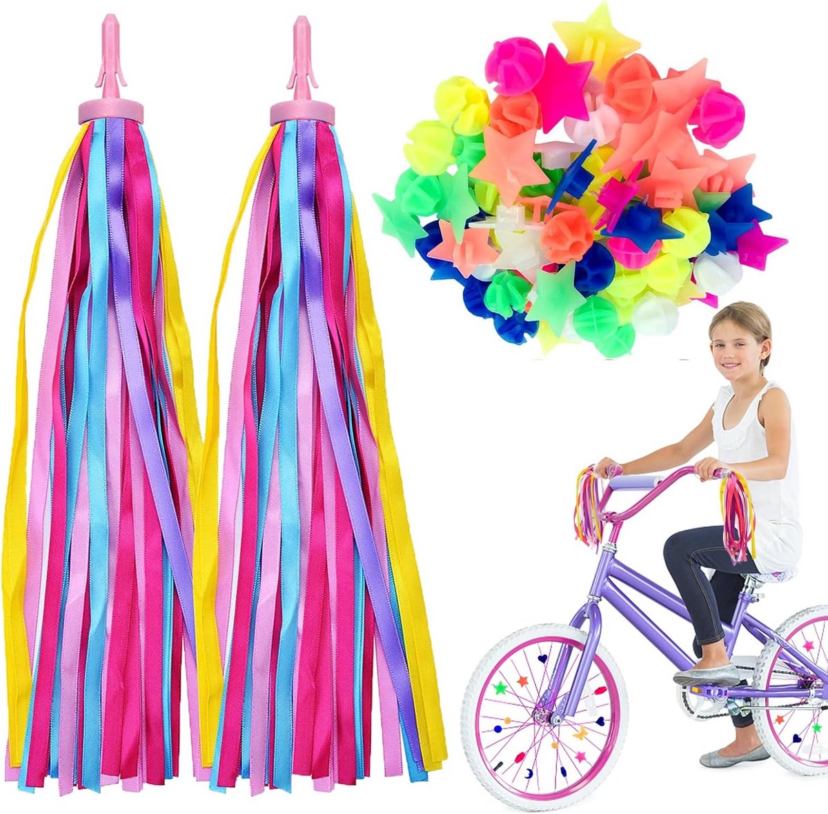 Kinderfietsaccessoireset met 2 Fietskastjes en 36 Kleurrijke Spaakkralen - Regenboog Design voor Meisjes en Jongens Kinderfiets kopen online