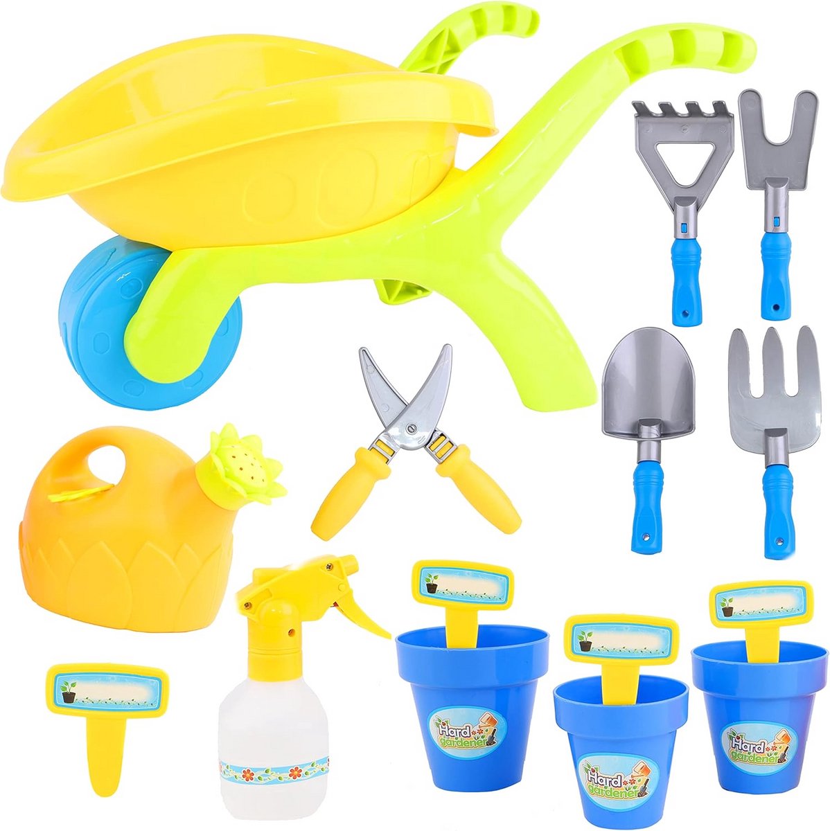 Kinders Kruiwagen Speelgoedset - 14-Delige Tuingereedschap voor Kinderen met Gieter en Sproeier Speelgoedkruiwagen kopen online