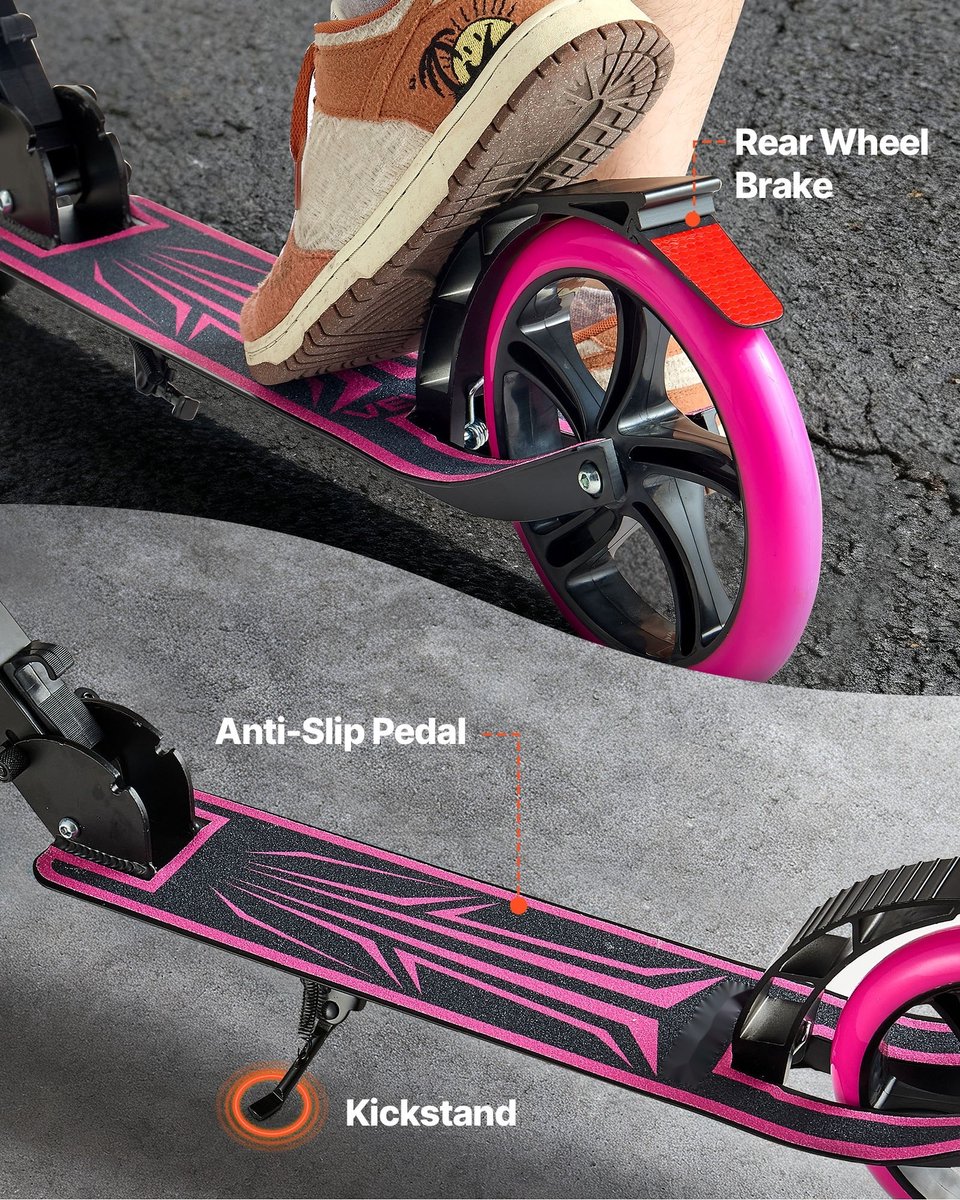 Kinderstep - 2-wielige Stadsstep - Vanaf 8 Jaar - Verstelbaar Stuur - Antislip Deck - Lichtgewicht Frame - Opvouwbaar - Draagvermogen tot 100 kg - Roze Step kopen online