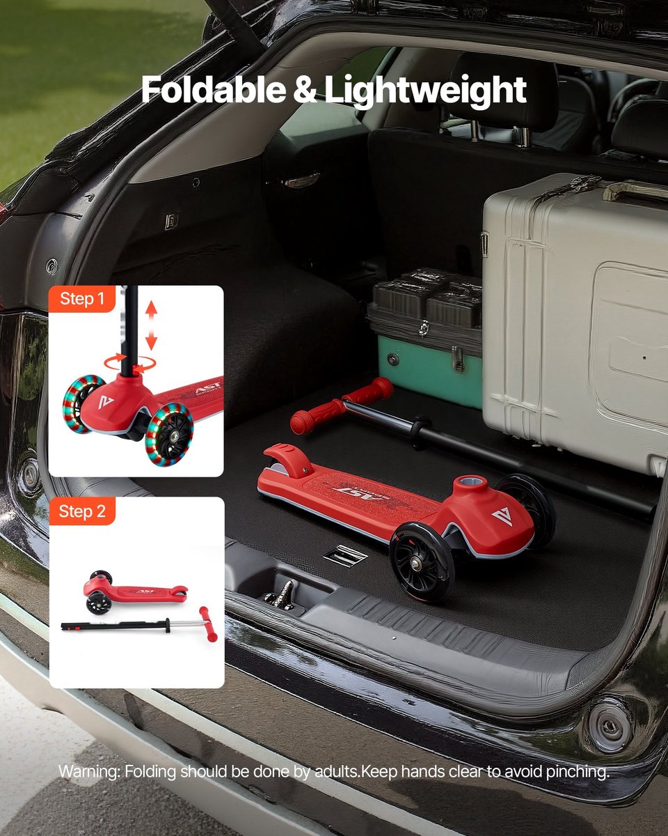 kinderstep 3 wielen verstelbaar stuur lichtgevende wielen antislip voetplaat lichtgewicht aluminium frame draagvermogen 75 kg vanaf 3 jaar rood