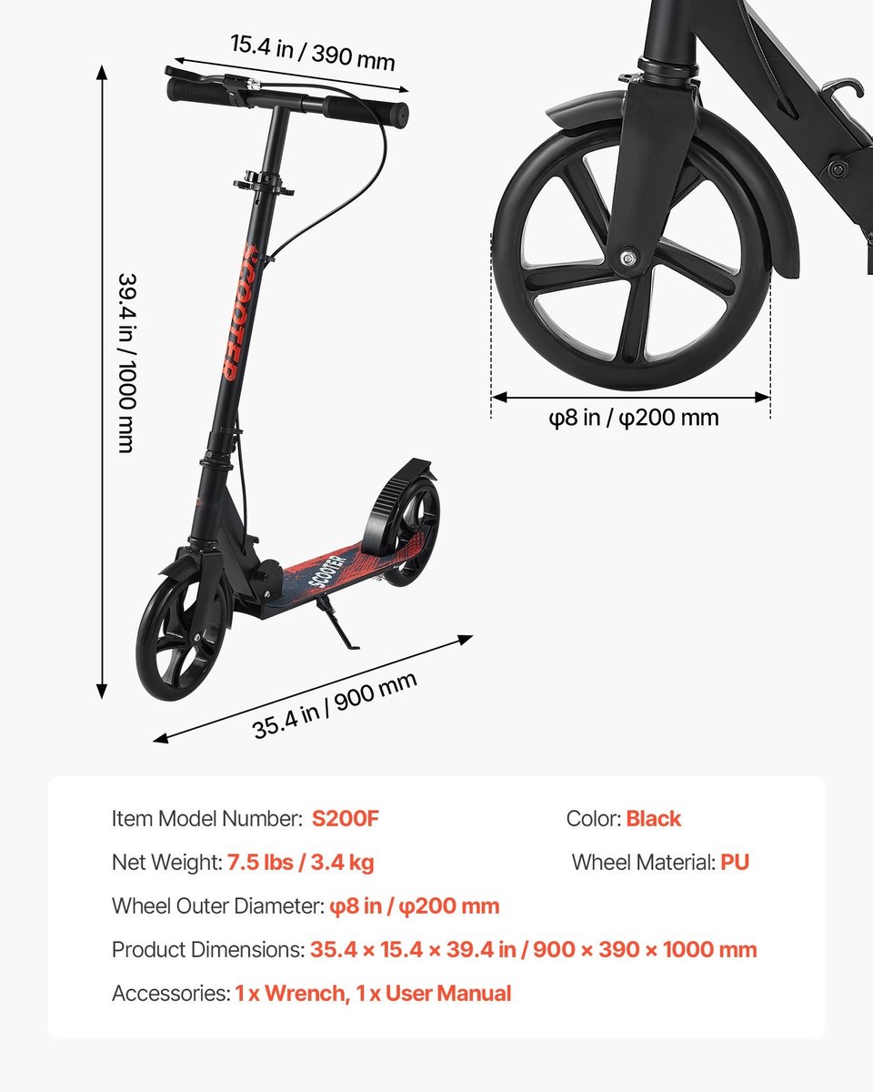 kinderstep opvouwbare stadsstep 2 wielen voor kinderen vanaf 8 jaar in hoogte verstelbaar stuur handrem draagvermogen 100 kg zwart