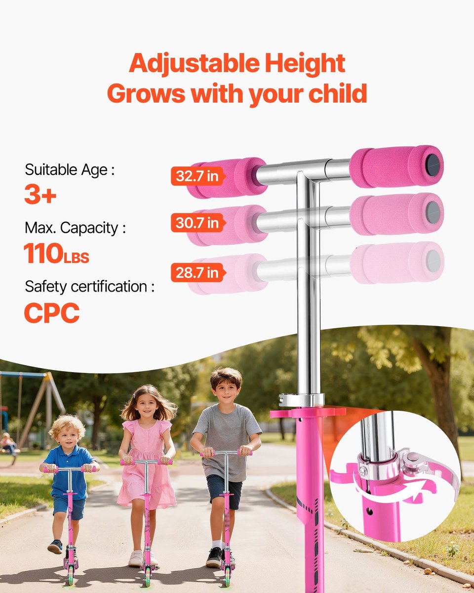 kinderstep stadsstep 2 wielen lichtgevende led wielen in hoogte verstelbaar stuur opvouwbaar frame draagvermogen 50 kg vanaf 3 jaar roze