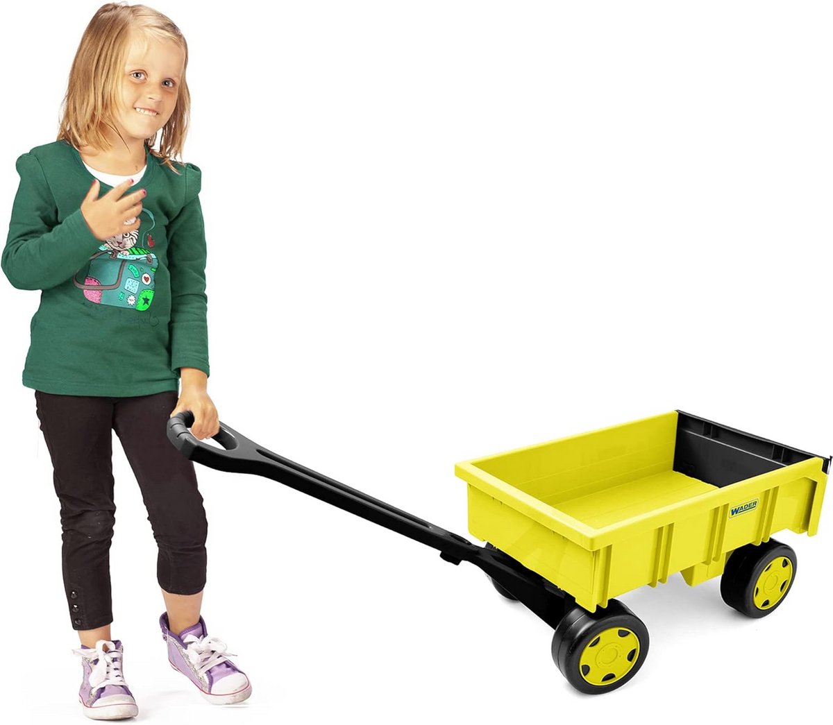 Kindervrachtwagen met aanhanger tot 60 kg - Handwagentje met beweegbare klep, vanaf 1 jaar, geel Speelgoedkruiwagen kopen online