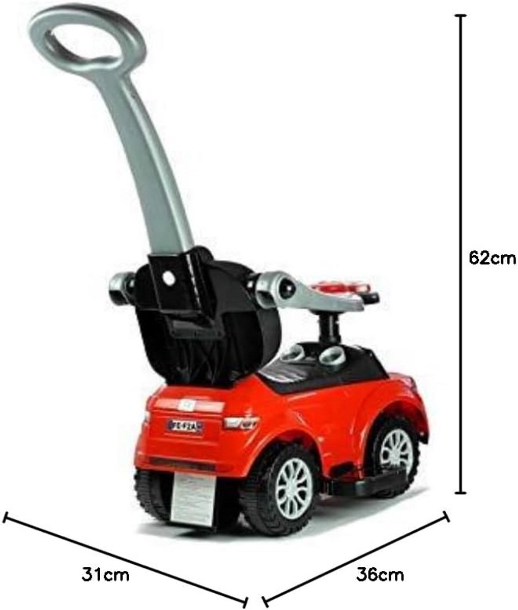 loopauto met duwstang en schuifstang rood loopvoertuig voor peuters