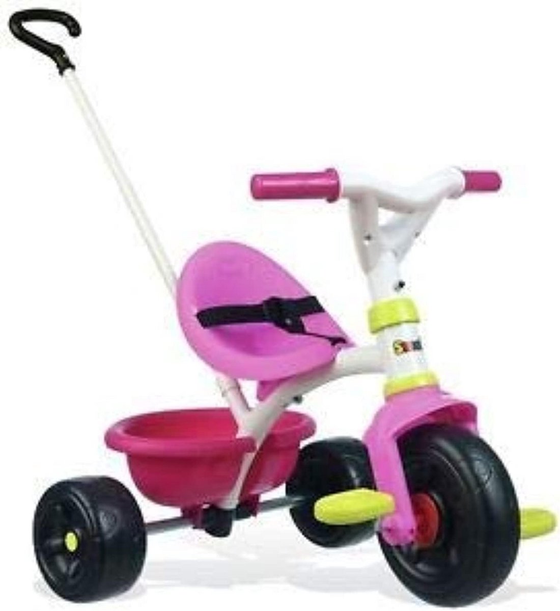 loopfiets driewieler roze voor baby en peuter met duwstang vanaf 15 maanden