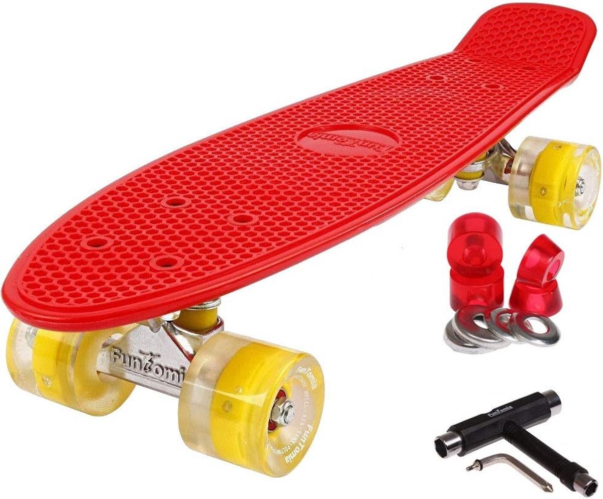mini cruiser skateboard 57 cm met of zonder led wielen inclusief aluminium trucks abec 11 lagers