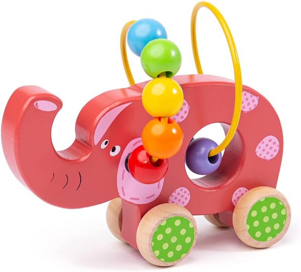 mini houten push along kraankar met kralen