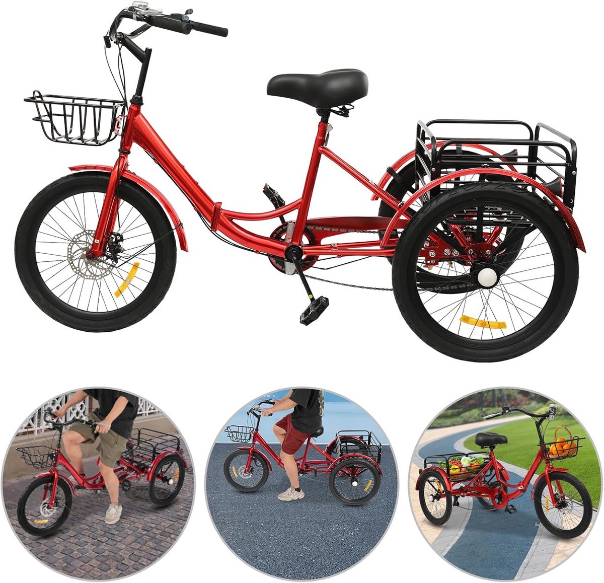 Opvouwbare 3-wieler voor Volwassenen met 7 Versnellingen - 20 Inch Fiets Driewieler kopen online