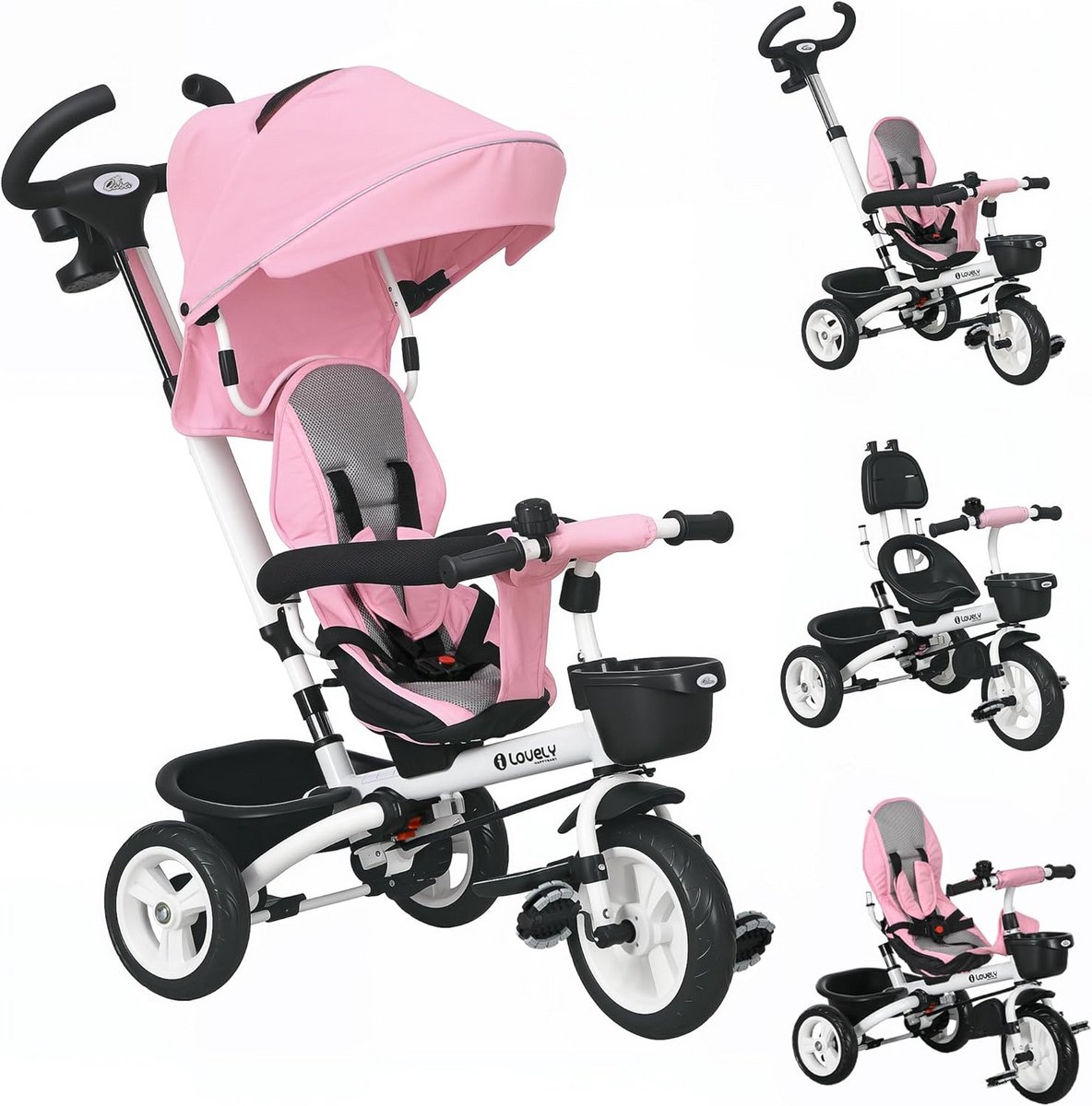 opvouwbare 6 in 1 kinderdriewieler met duwstang en zonnedak geschikt voor 1 5 jaar