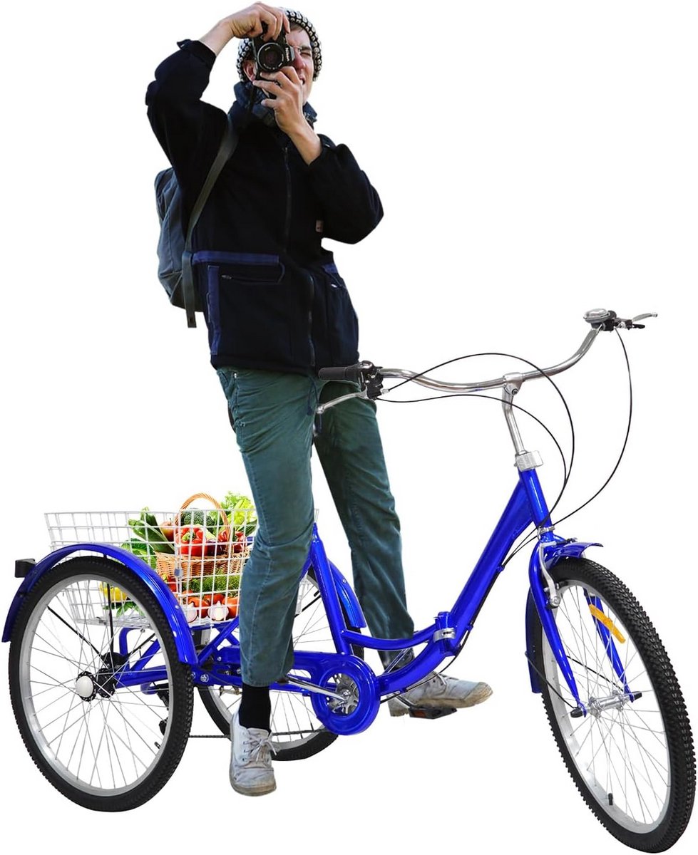 Opvouwbare Driewieler 24 Inch - 7 Versnellingen - Seniorenfiets met Grote Boodschappenmand Driewieler kopen online