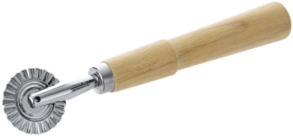 orion dubbelzijdige pizza rolkrabber staal 3 cm ergonomische houten handgreep