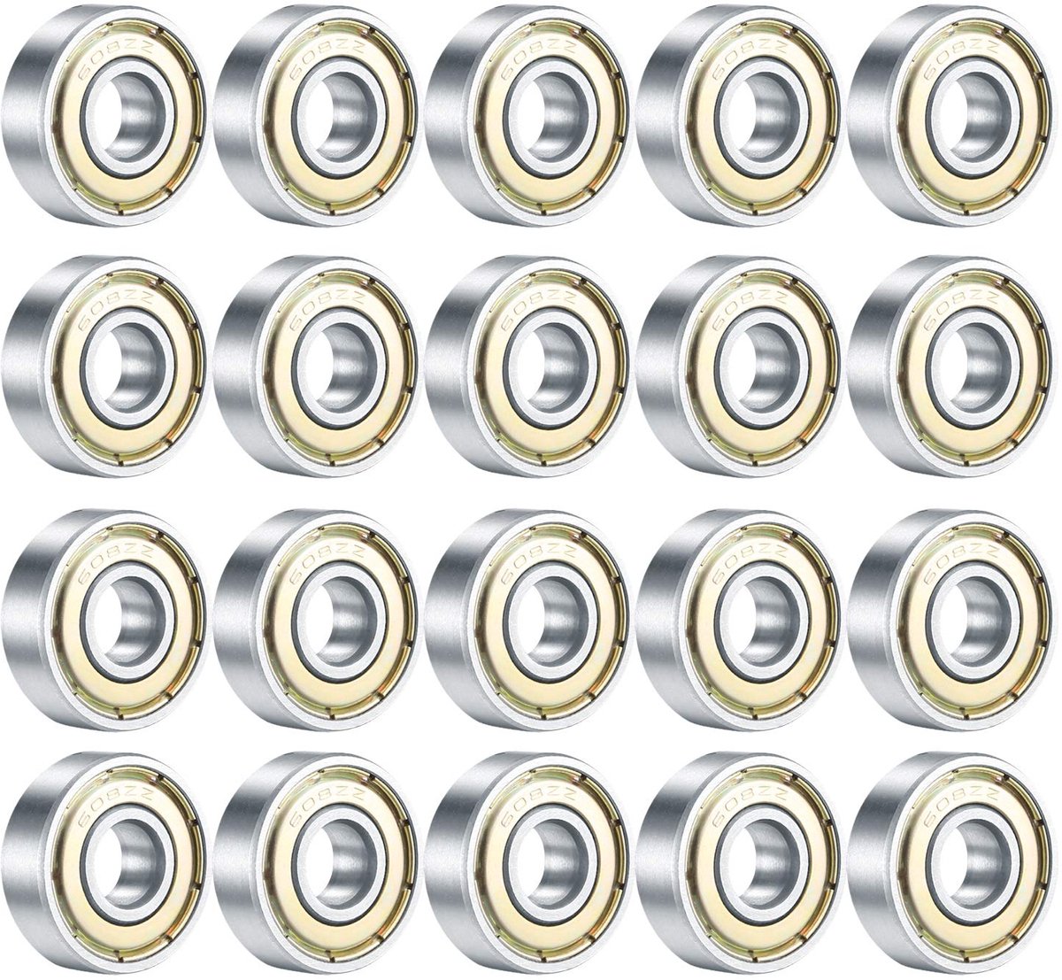 Pack of 20 608 ZZ Kogel lagers - Roller lagers - Longboard lagers - Dubbel afgeschermde lagers - Miniatuur lagers - Metaal voor Skaten - Skateboard - 8 x 22 x 7 mm Skateonderdeel kopen online