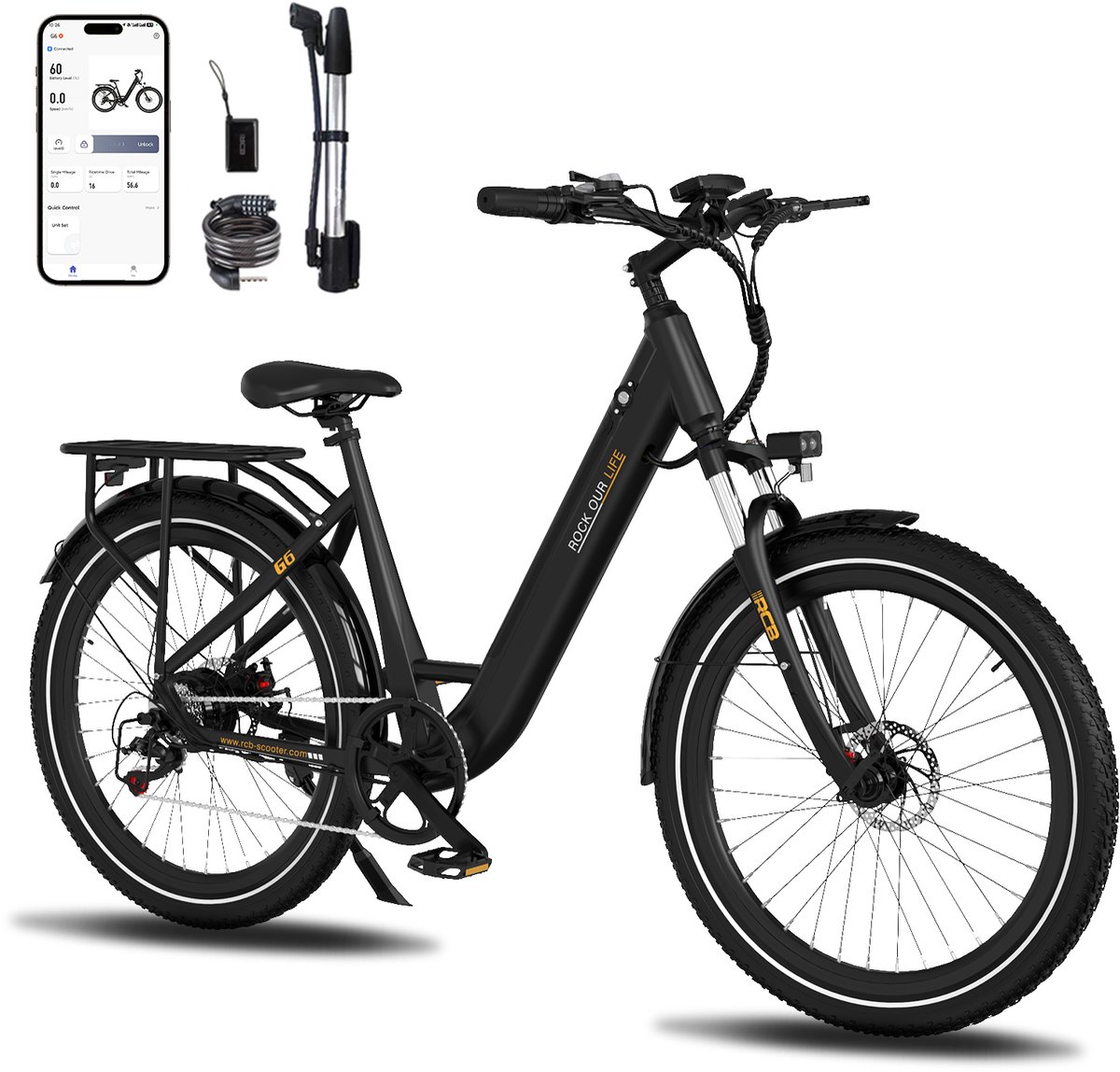 rcb g6 elektrische fiets 27 5 inch 250w 36v 13ah 7 versnellingen met app en nfc zwart