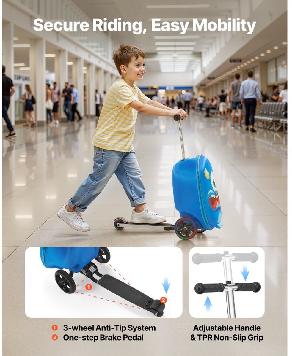 scooterkoffer kinderkoffer met step inhoud 20 l lichtgevende led pu wielen max 50 kg geschikt als handbagage vanaf 5 jaar blauw