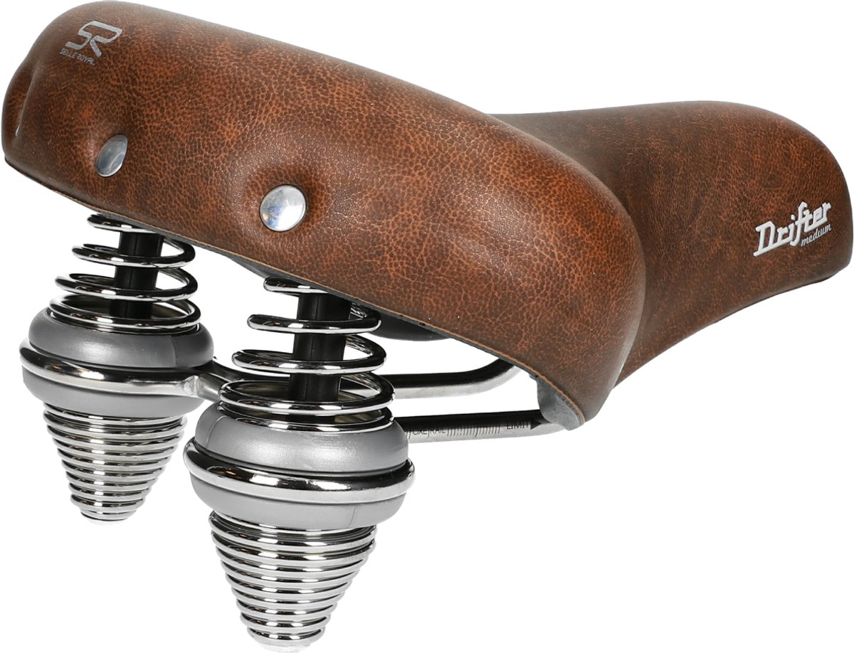 Selle Royal Drifter fietszadel - Vintage design - Dubbele veren - Medium bruin - 251x221 mm Fiets kopen online
