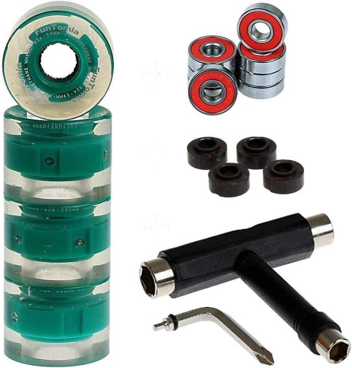 set van 4 led skateboard wielen 59mm 82a met abec 9 lagers en t tool