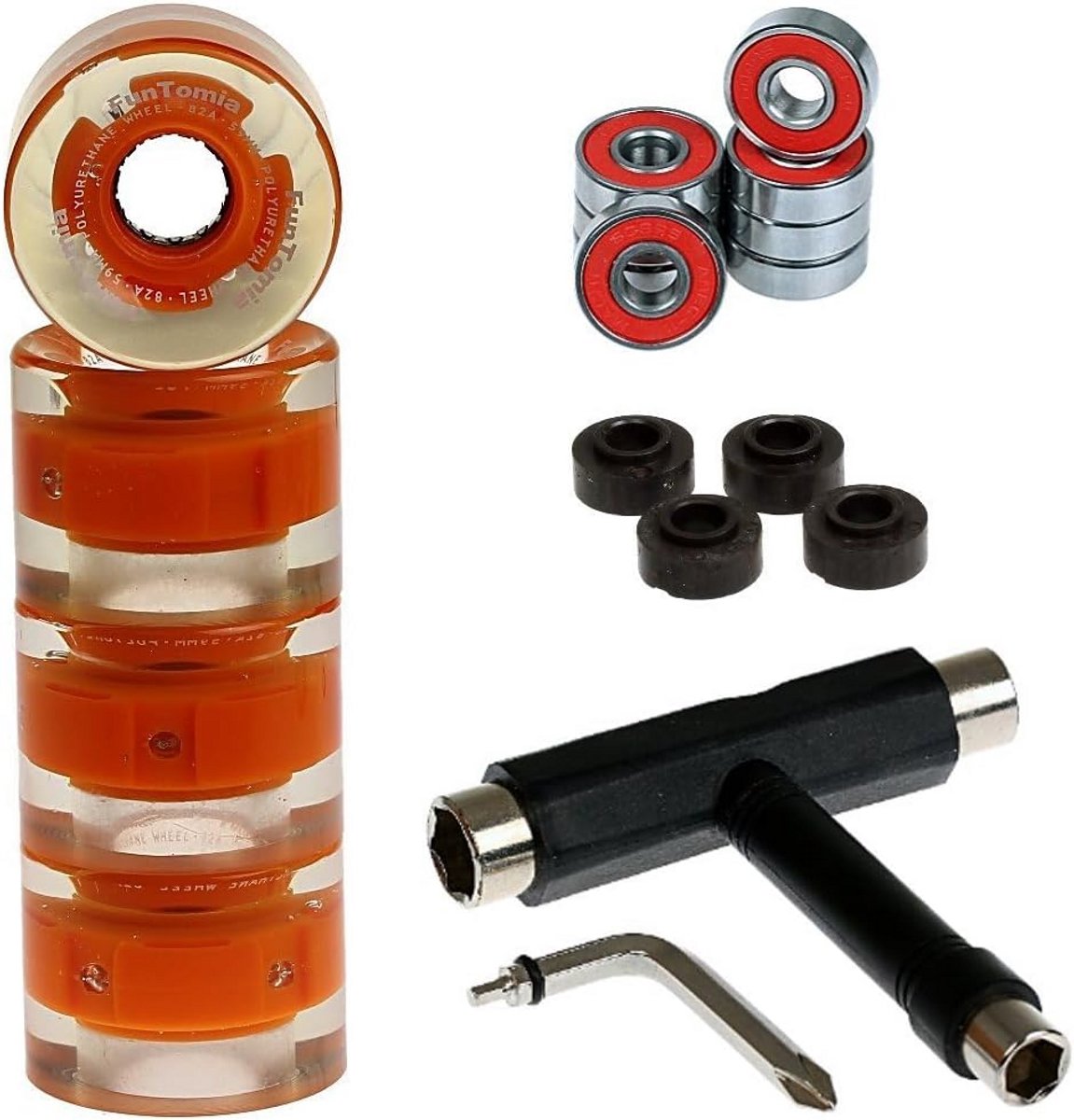 set van 4 led skateboard wielen 59mm incl lagers en t tool