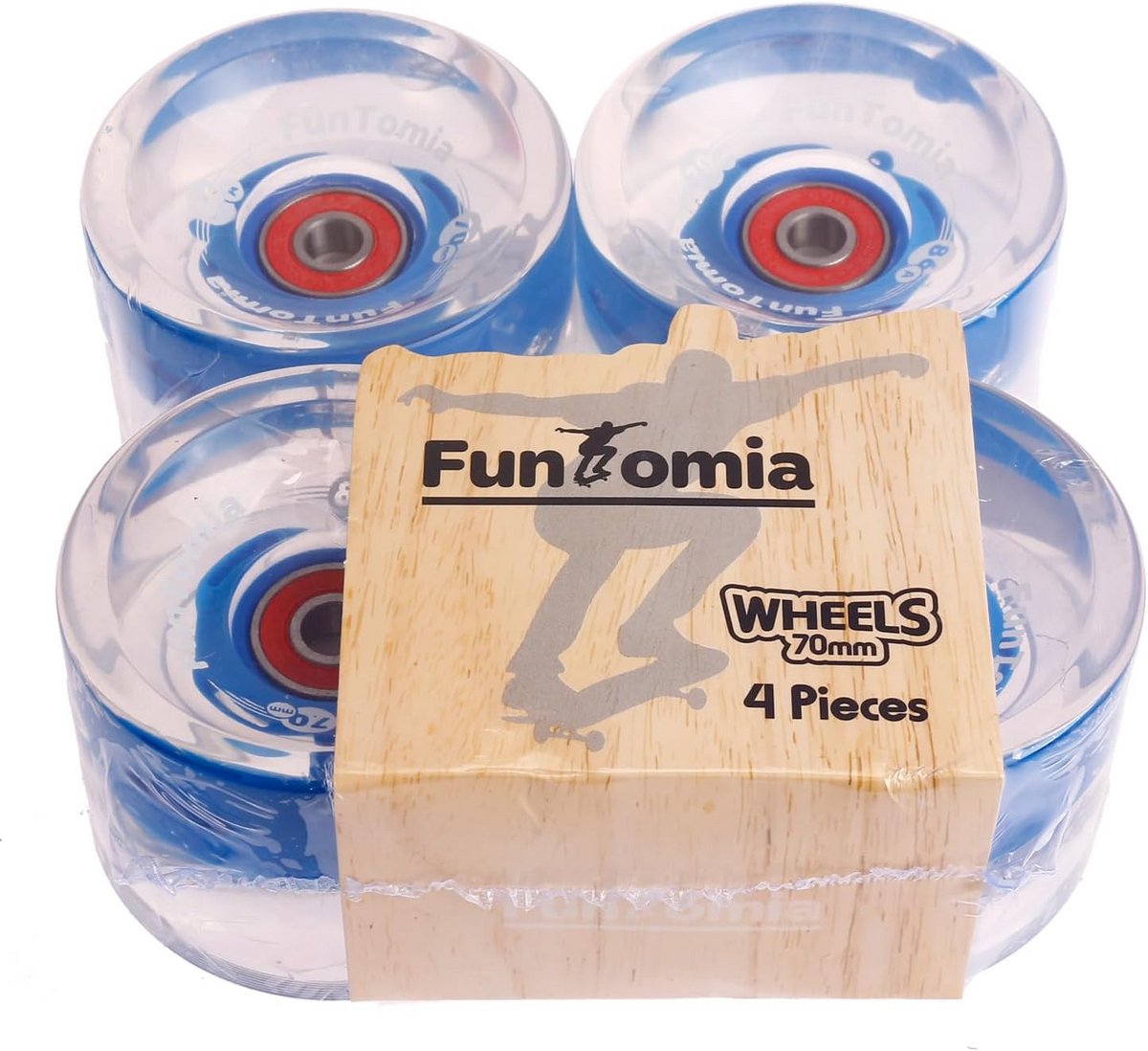 set van 4 led skateboard wielen 70x51 mm 86a met abec 11 lagers en afstandhouders