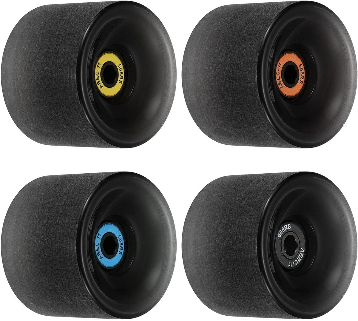 set van 4 longboard wielen 65mm 78a inclusief abec 11 lagers zachte cruiser street skateboard wielen zwart