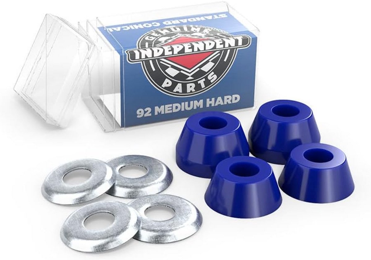 set van 4 skateboard bushings conisch medium hard 92a blauw