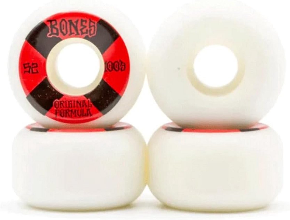 set van 4 skateboard wielen 100a hardheid 52mm side cut wit