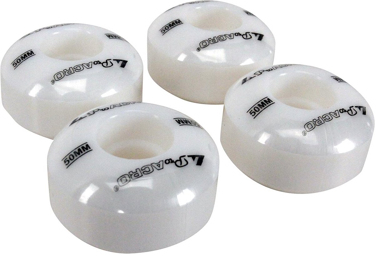 set van 4 skateboard wielen 50x30mm wit geschikt voor tricks en skateboards